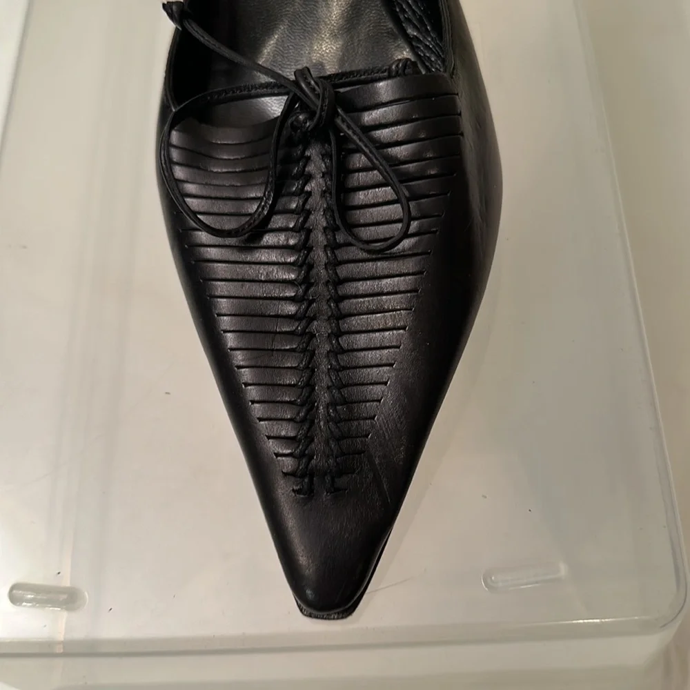 ANNE KLEIN vintage black leather backless slides in great condition - Picture 3 of 5